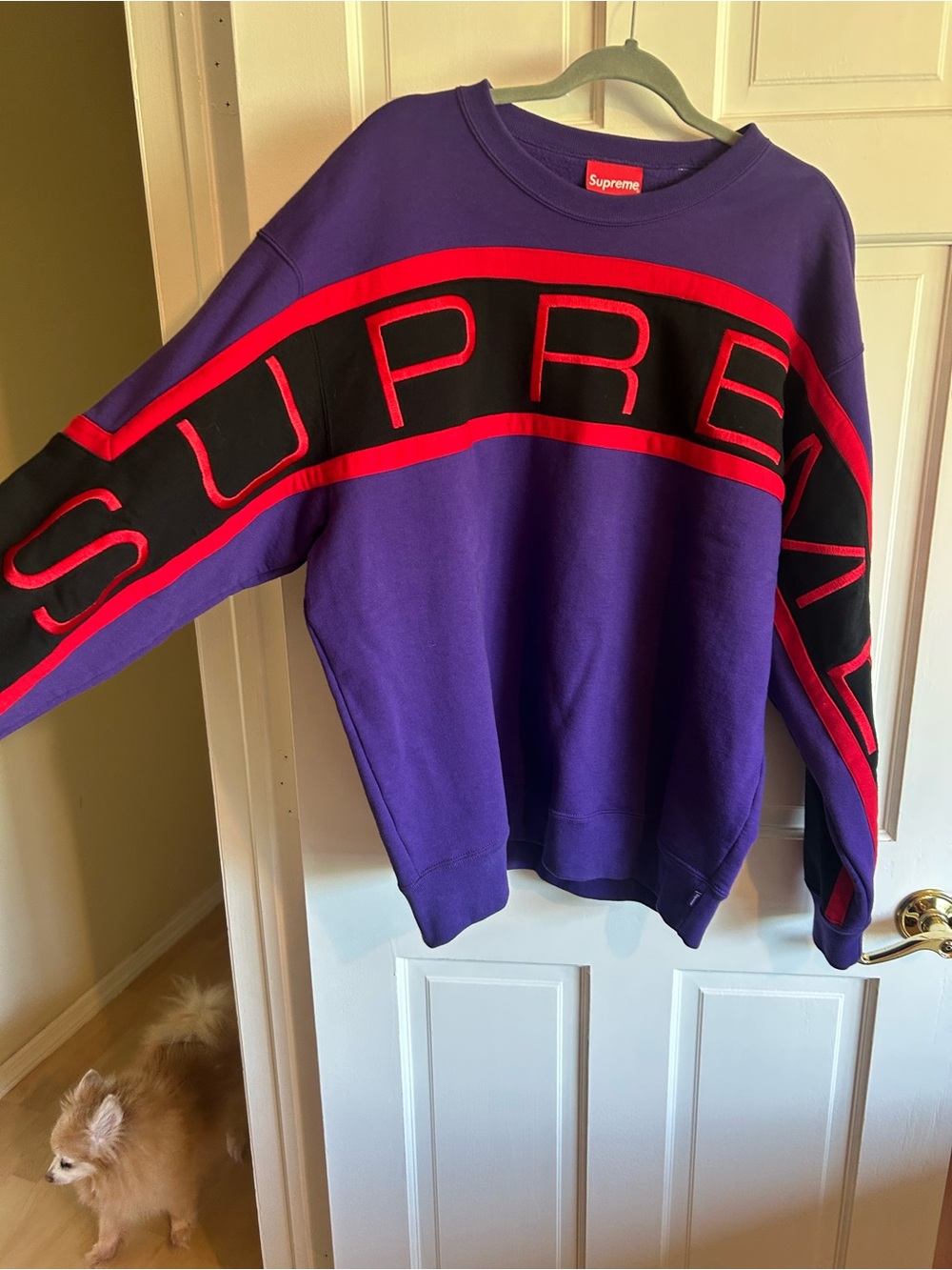 Supreme Purple Crewneck with Red & Black Panel Logo